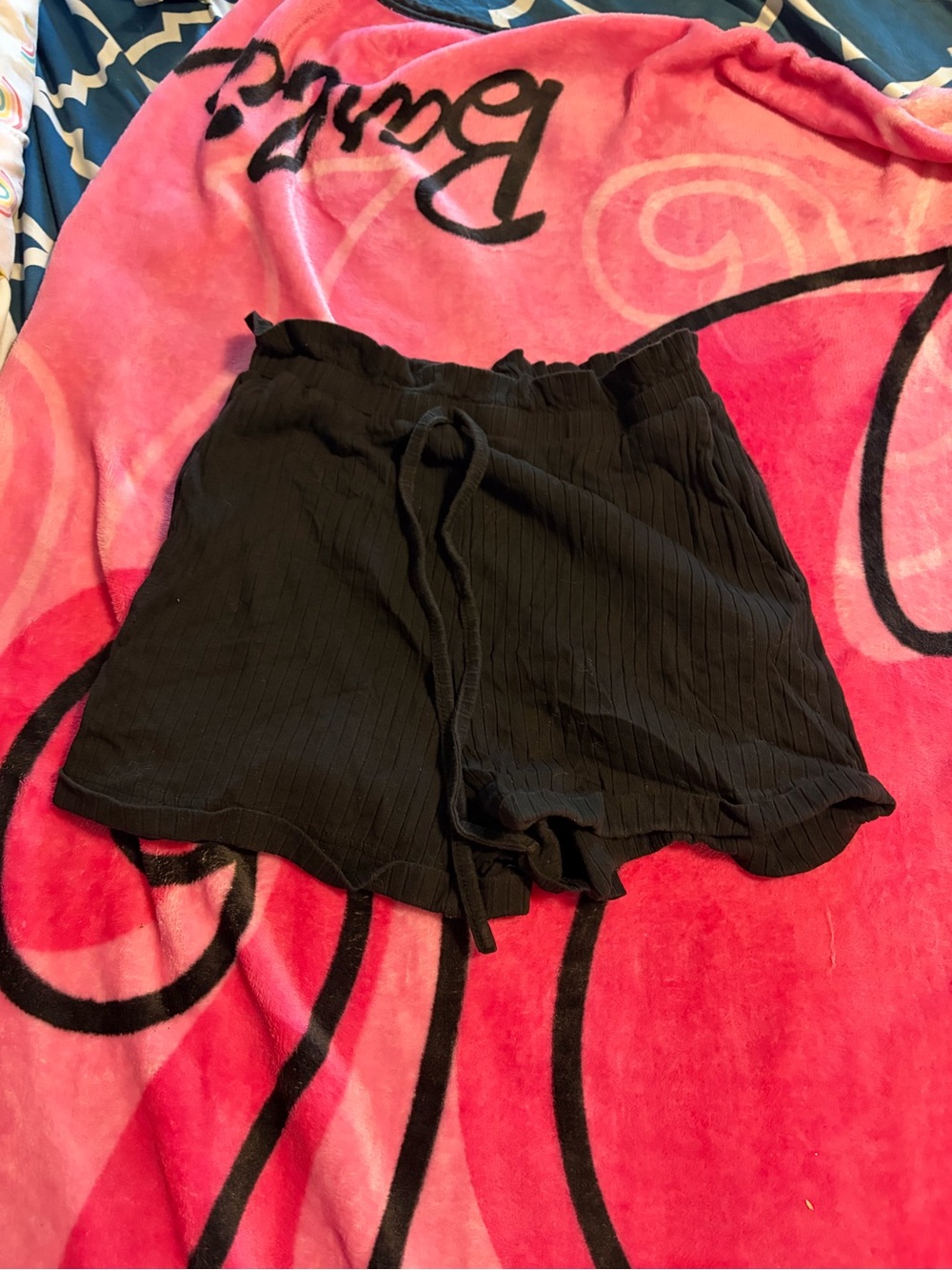 SHEIN Black Ribbed Drawstring Shorts
